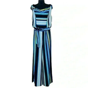 Emma & Michele 70’s Striped Boat Neck Belted Sleeveless Flare Jumpsuit Size M